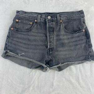 Levi's 501 Denim Jean Shorts Women Sz 31 Gray Raw Hem